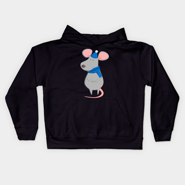 Cute Rat - Funny New Year 2020 Christmas Rat Gift Kids Hoodie by Ai Wanderer